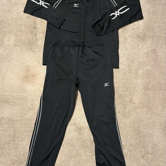 Mizuno Black Track Suit Set Men’s Large Athletic Jacket & Pants Warm Up Jogger! - Picture 3 of 7